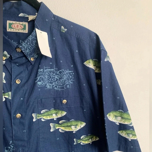 Vintage Largemouth Bass Print All Over Fishing Outdoor Shirt Button Down L New! - Picture 2 of 9